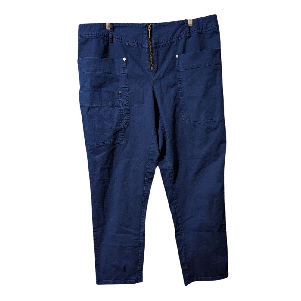 Y2K Cargo Utility Coastal Chic Kenneth Cole Navy Cropped Pants Size 14